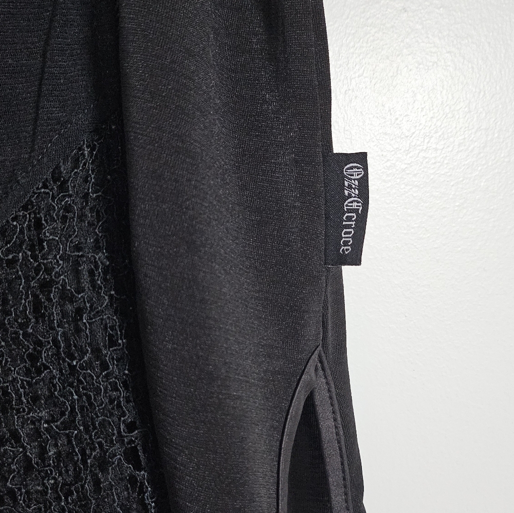 Ozzon Japan Ozz Croce Black Gothic High Neck Layered Top Silver Crosses And Lace - Picture 7 of 11